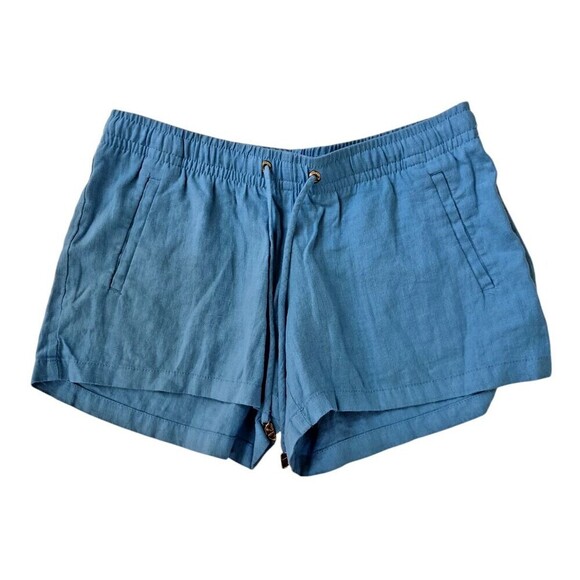 Lilly Pulitzer Size Medium Blue Linen Baybreeze Pull On Shorts Drawstring Waist - Picture 1 of 5
